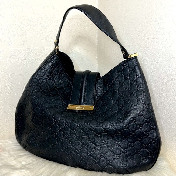 💯 Authentic-GUCCISSIMA Black Leather Large Web Hobo shoulder bag - Picture 2 of 11